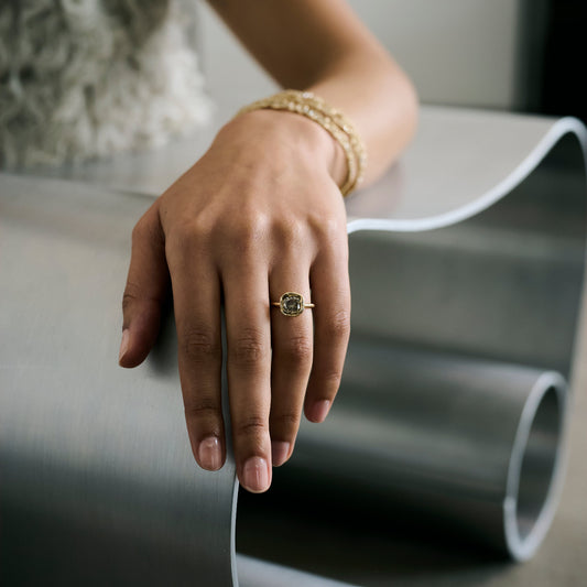 Armach 2ct Cushion Champagne Diamond Organic Ring