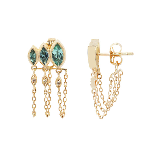 Green Marquise Tourmaline Chain Earrings