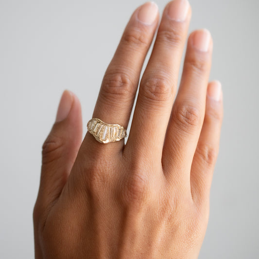 X Lemon Baguette Diamond Extra Large V Shape Scatter Ring