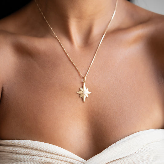 Medium Diamond North Star Satin Charm