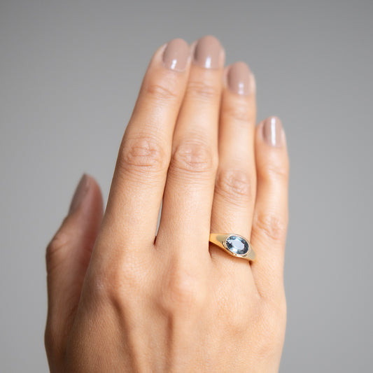 Marine Teal Sapphire Signet Ring