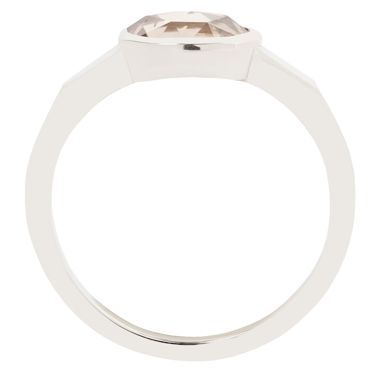 White gold ring with a clear gemstone on a white background