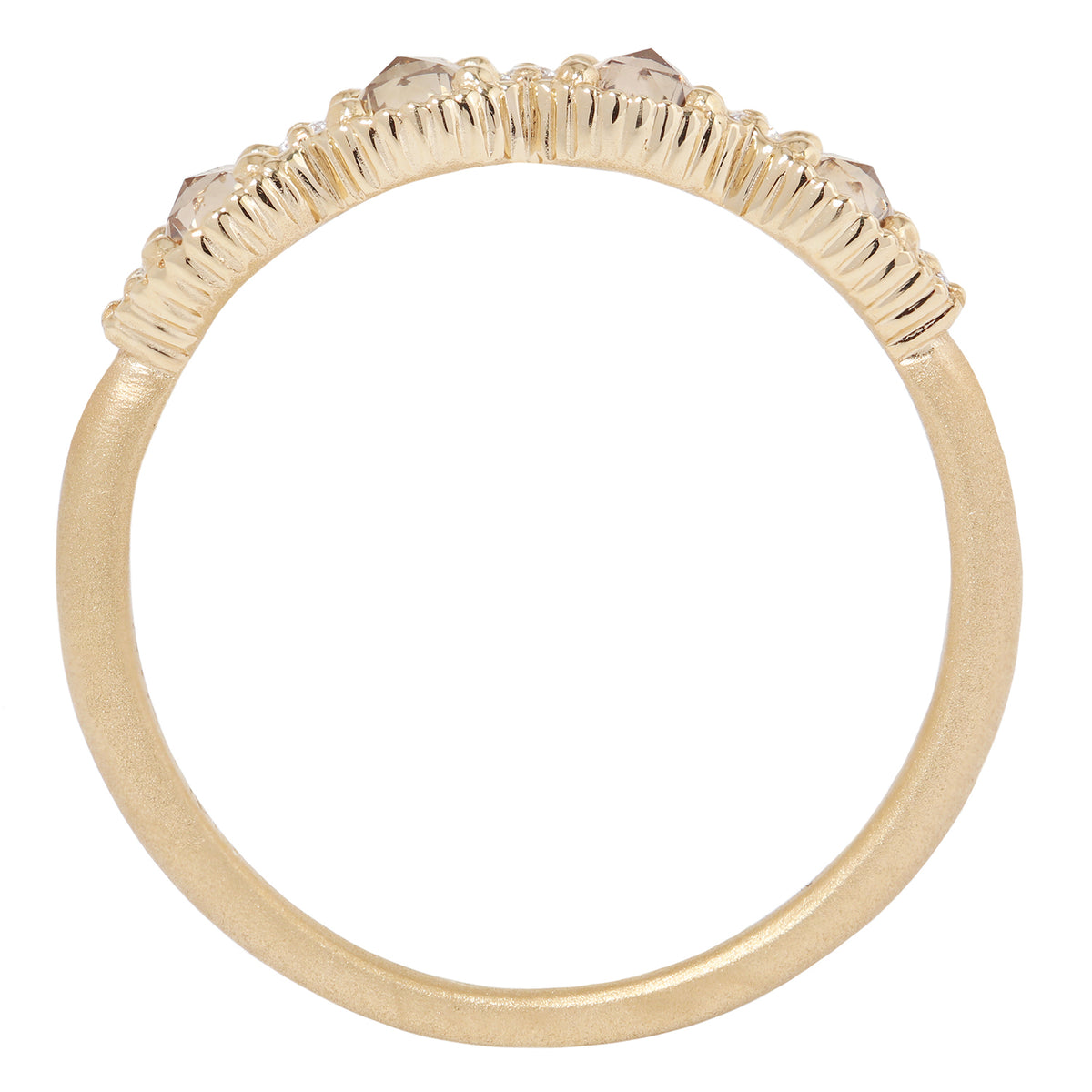 Gold ring with diamond stones on a white background
