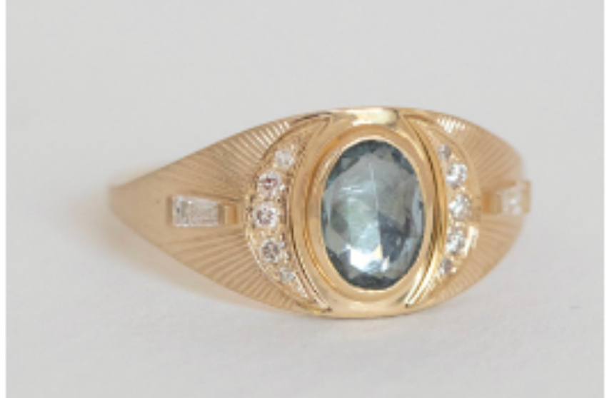 Ocean Blue Tourmaline & Diamonds Moons Ring