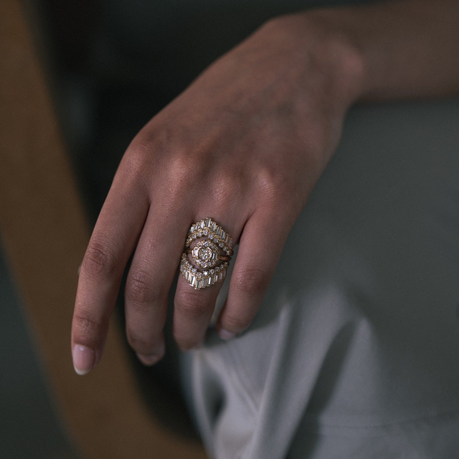 Armach Baguette & Round Diamond Extra Large V Shape Scatter Ring