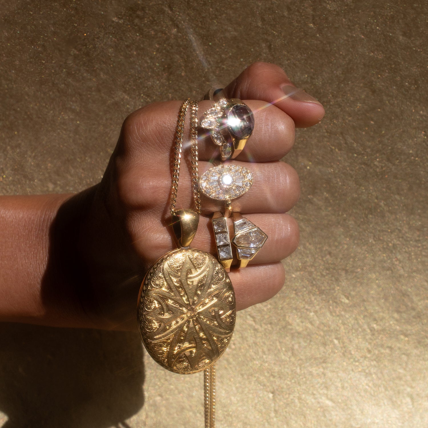 Speckled Diamond Oval Signet Ring