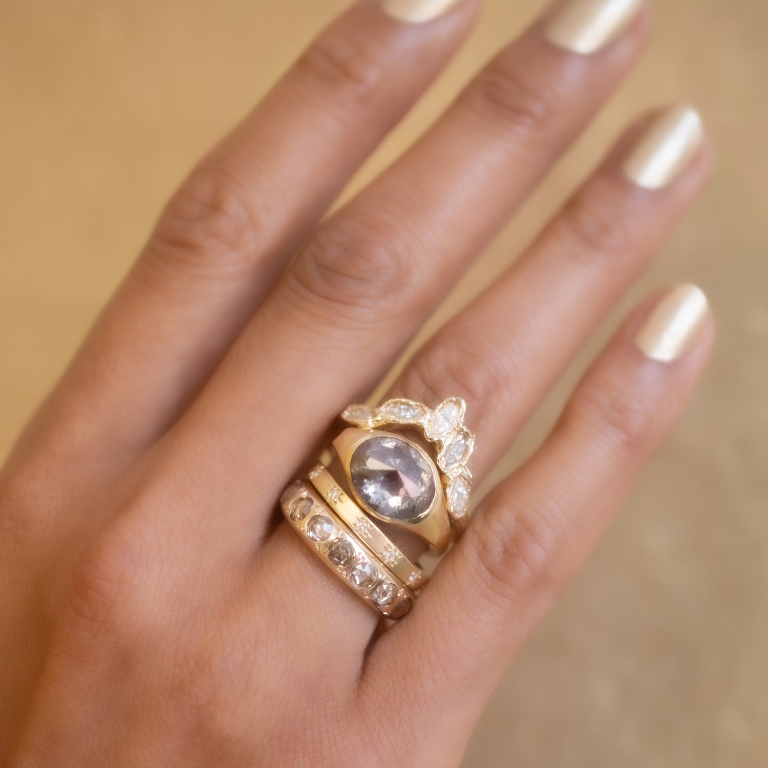 Speckled Diamond Oval Signet Ring