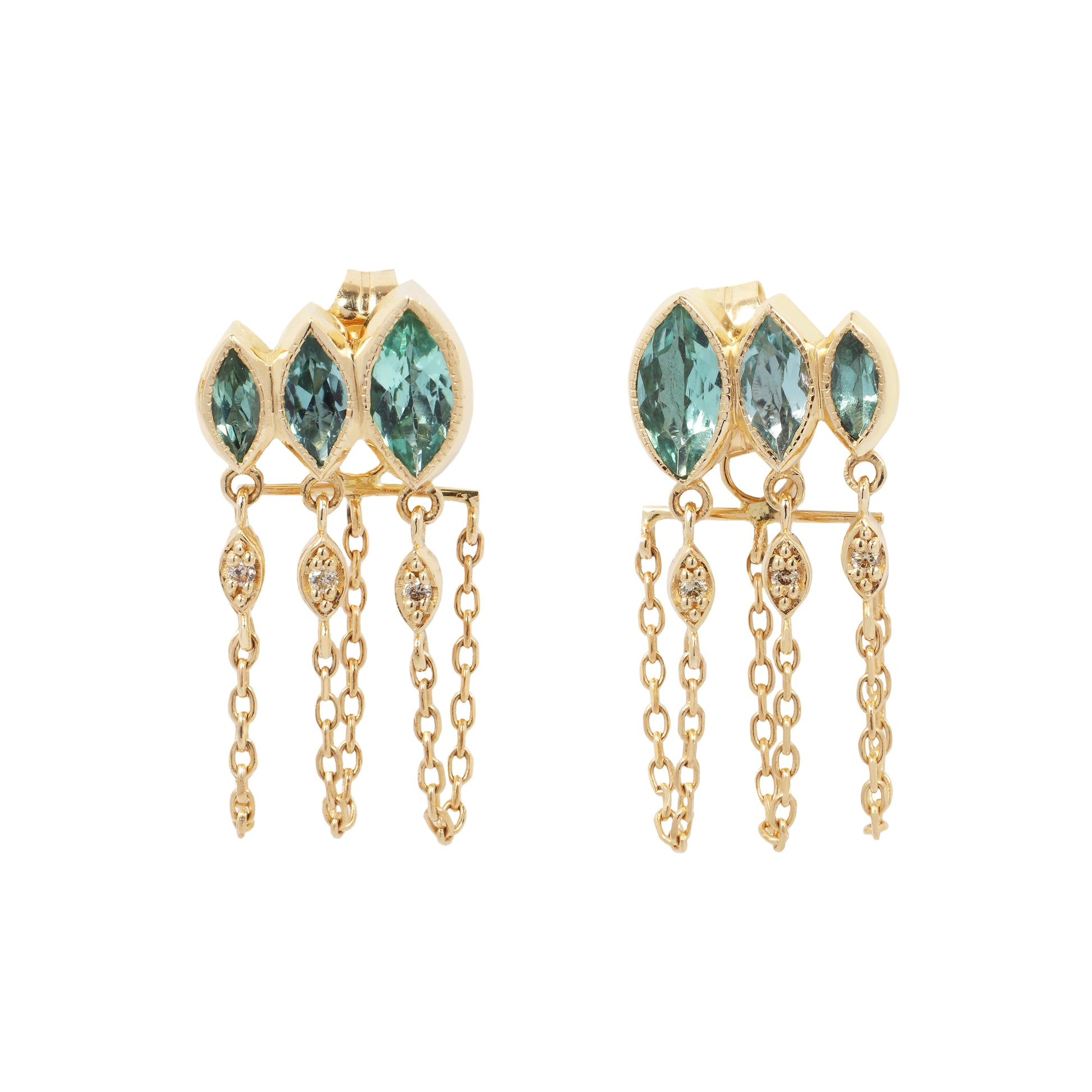 Green Marquise Tourmaline Chain Earrings