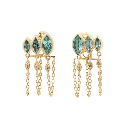 Green Marquise Tourmaline Chain Earrings