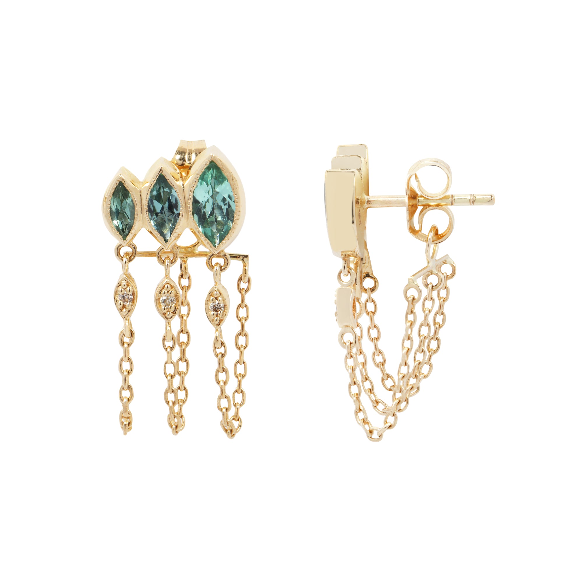 Green Marquise Tourmaline Chain Earrings