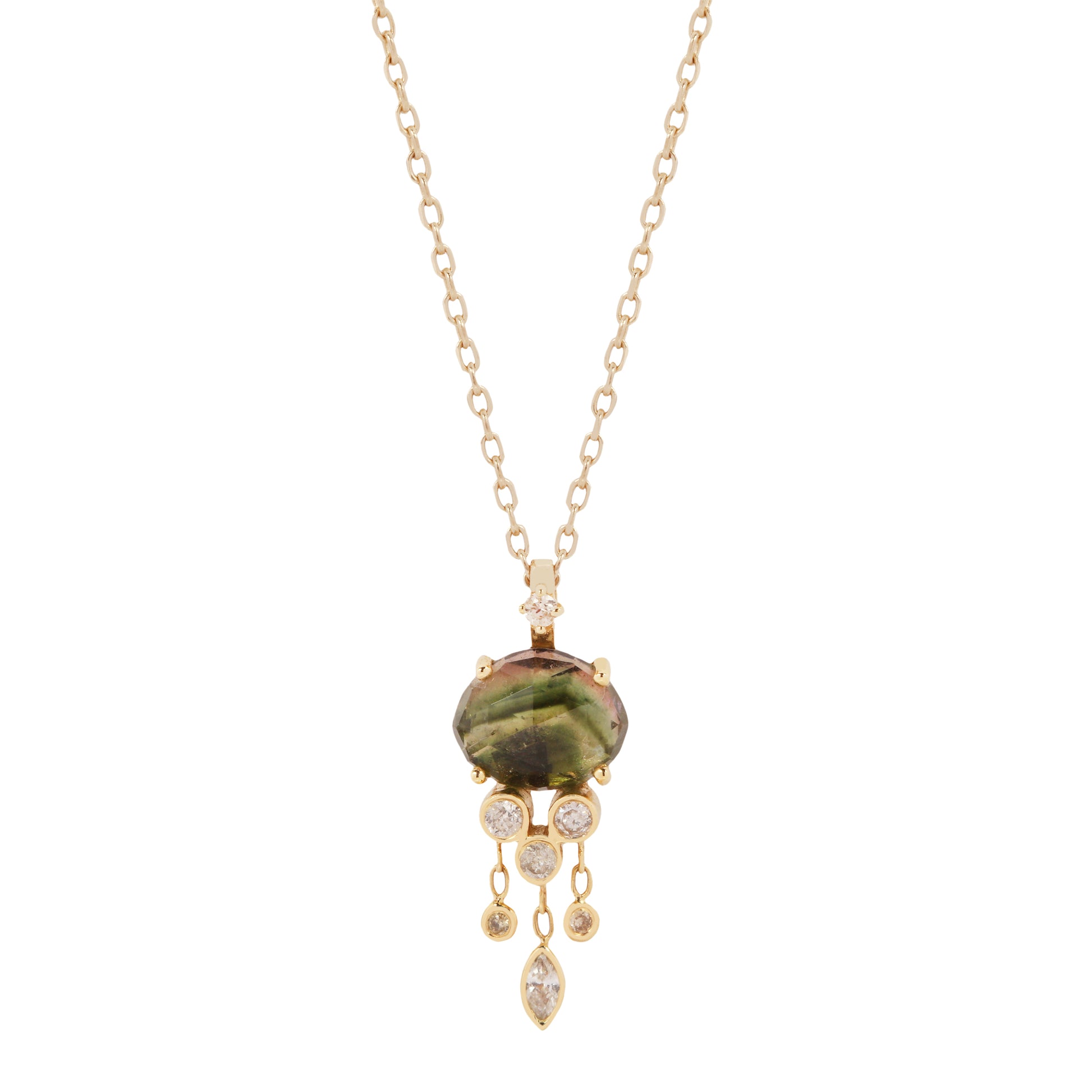 Dark Green Tourmaline & Diamonds Jellyfish Necklace