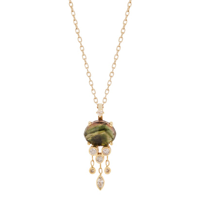 Dark Green Tourmaline & Diamonds Jellyfish Necklace