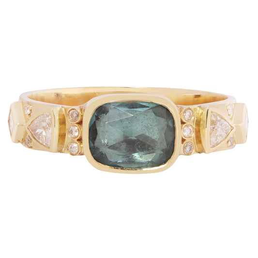 Green Tourmaline & Diamond Totem Ring