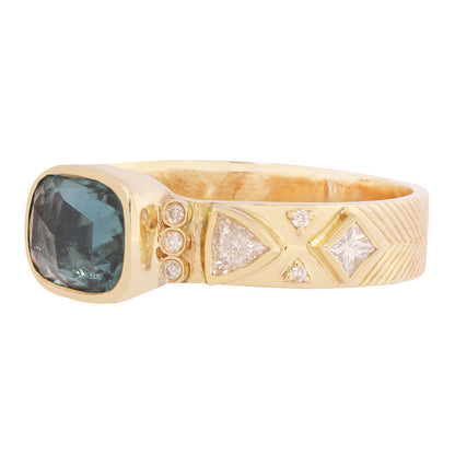 Green Tourmaline & Diamond Totem Ring
