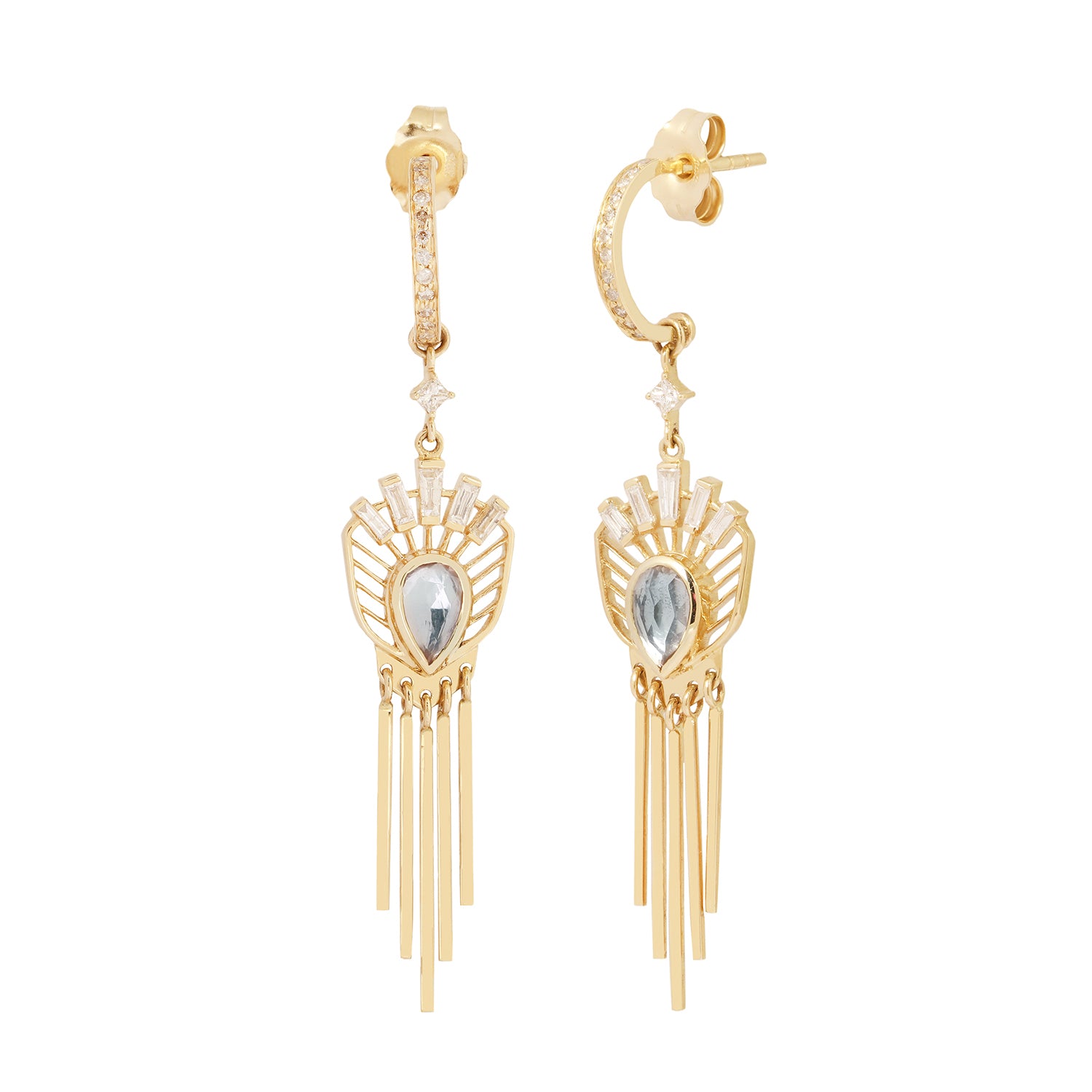 Light Gray Tourmaline Shield Dangling Earrings