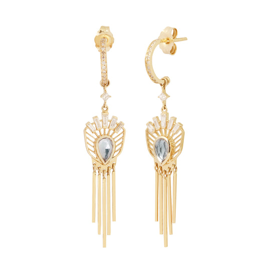 Light Gray Tourmaline Shield Dangling Earrings