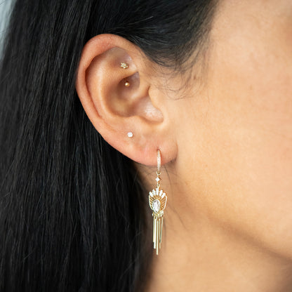 Light Gray Tourmaline Shield Dangling Earrings