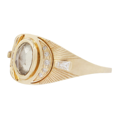 Olive Tourmaline & Diamonds Moons Ring