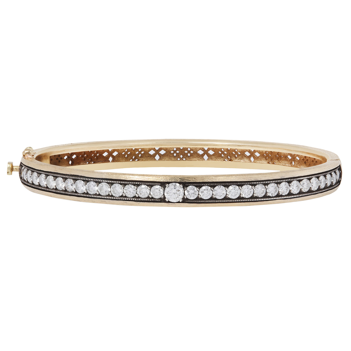 The Diamond & Clover Bangle in gold bangle with diamond accents on a white background