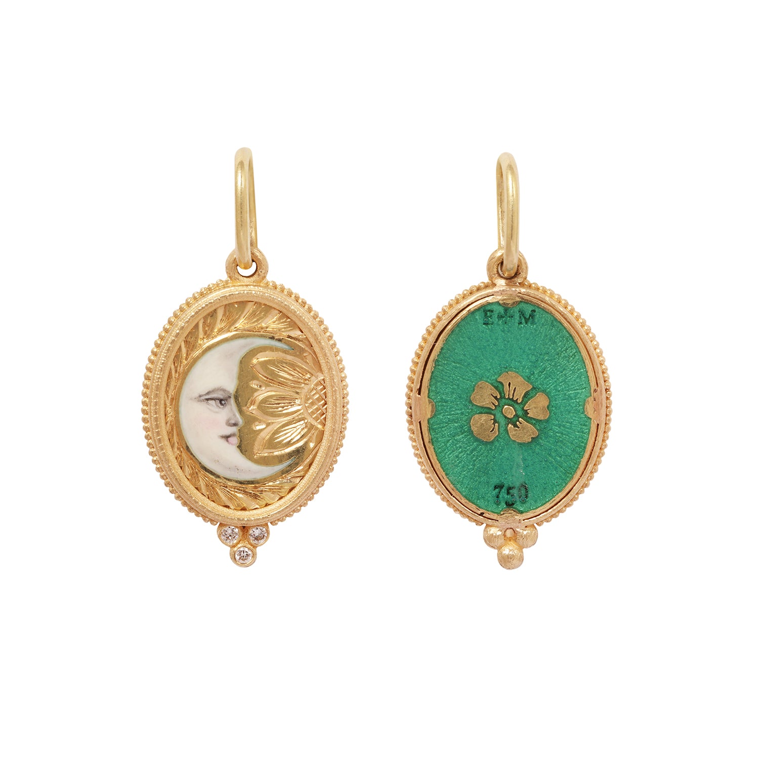 Enameled Moon & Diamond Charm