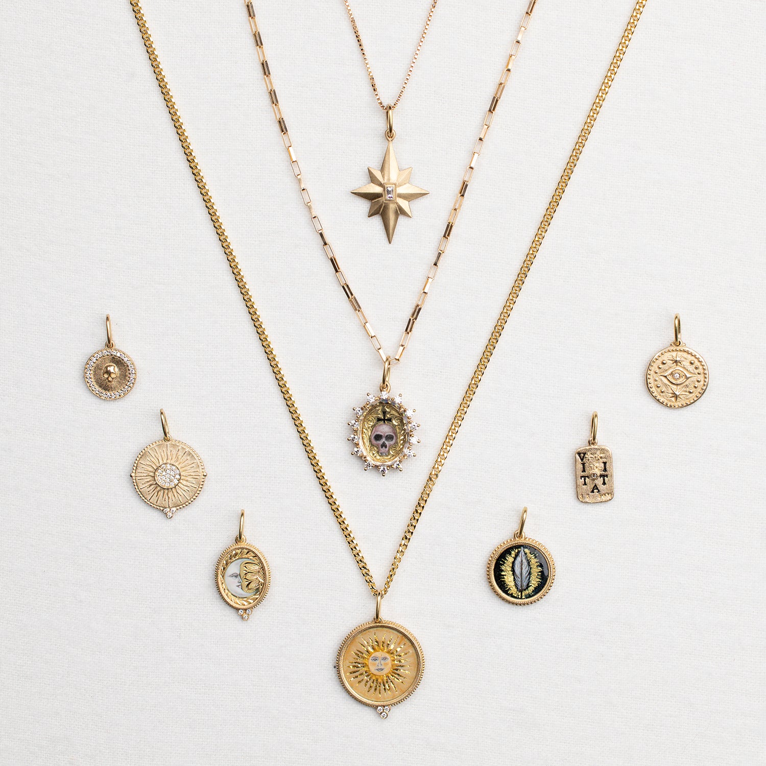 Enameled Moon & Diamond Charm
