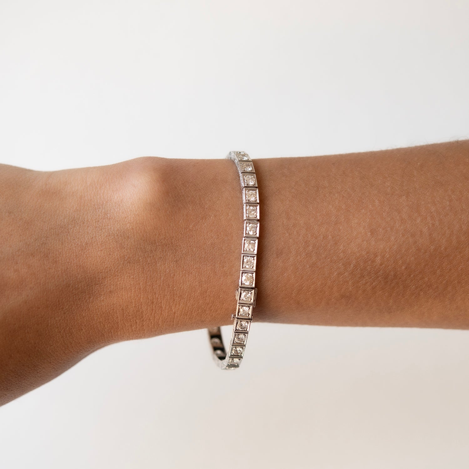 Antique Block Diamond Tennis Bracelet