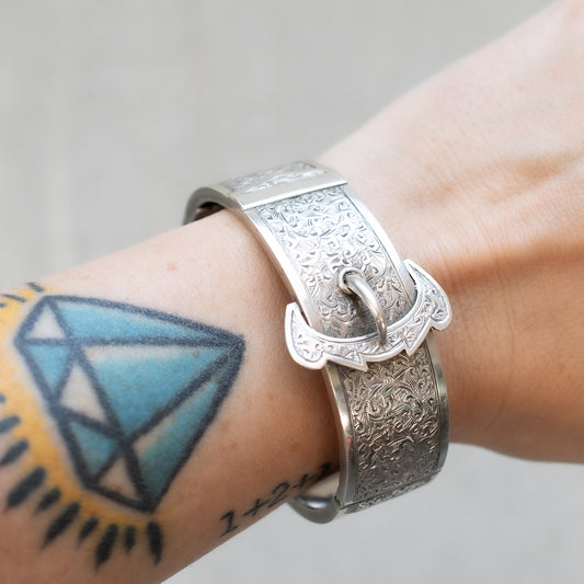 Silver Floral Buckle Bangle