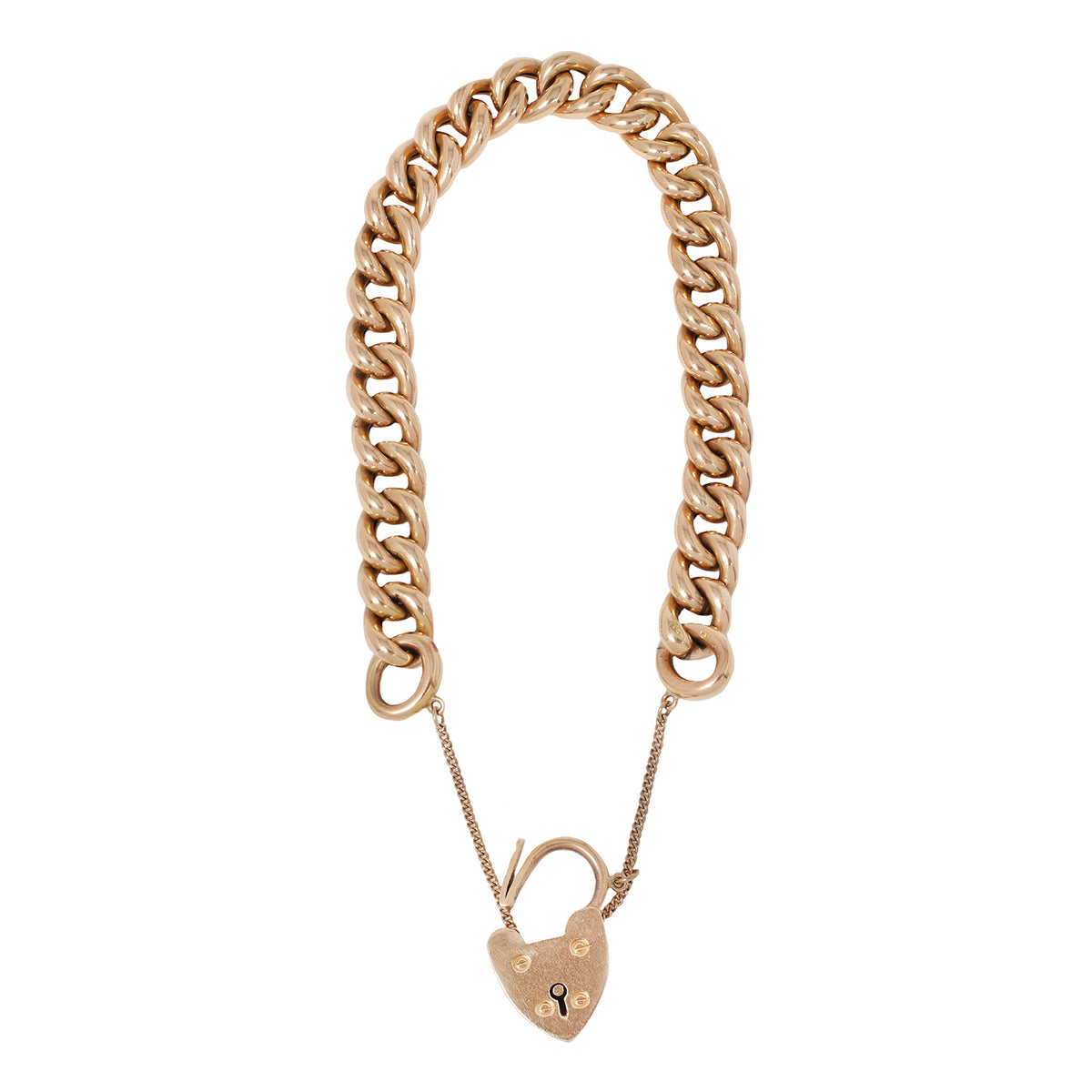 Antique Curb Heart Padlock Bracelet