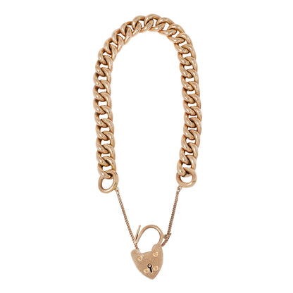 Antique Curb Heart Padlock Bracelet