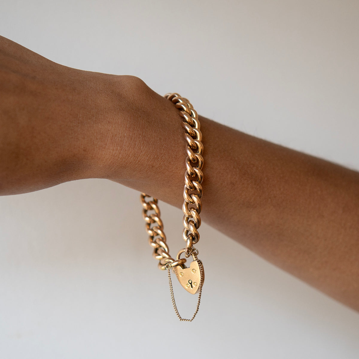 Antique Curb Heart Padlock Bracelet
