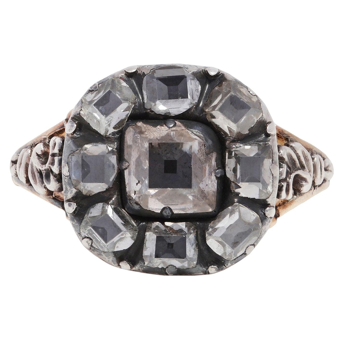 antique georgian ring with diamonds on a white background