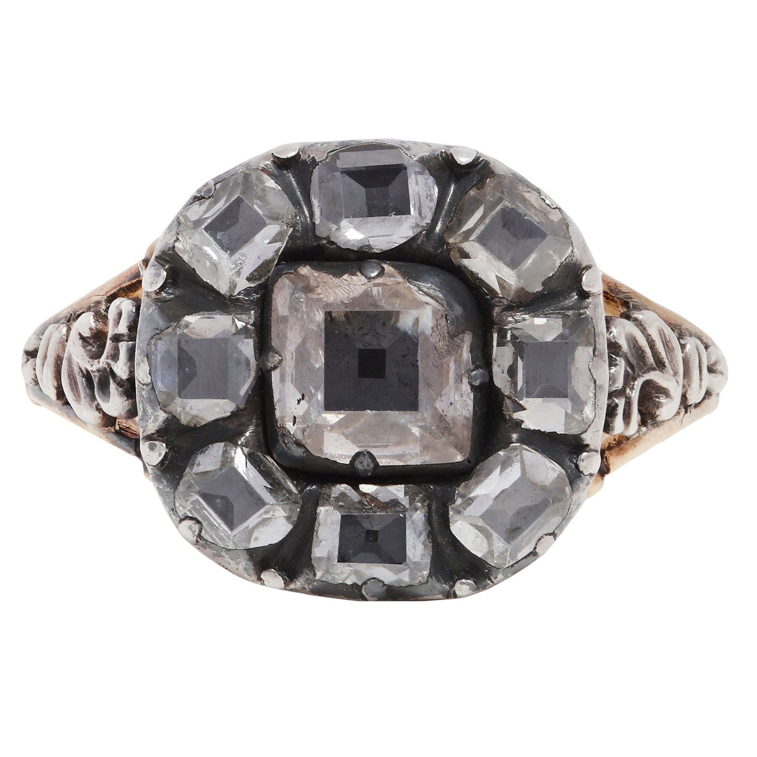 antique georgian ring with diamonds on a white background