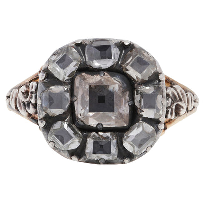 antique georgian ring with diamonds on a white background