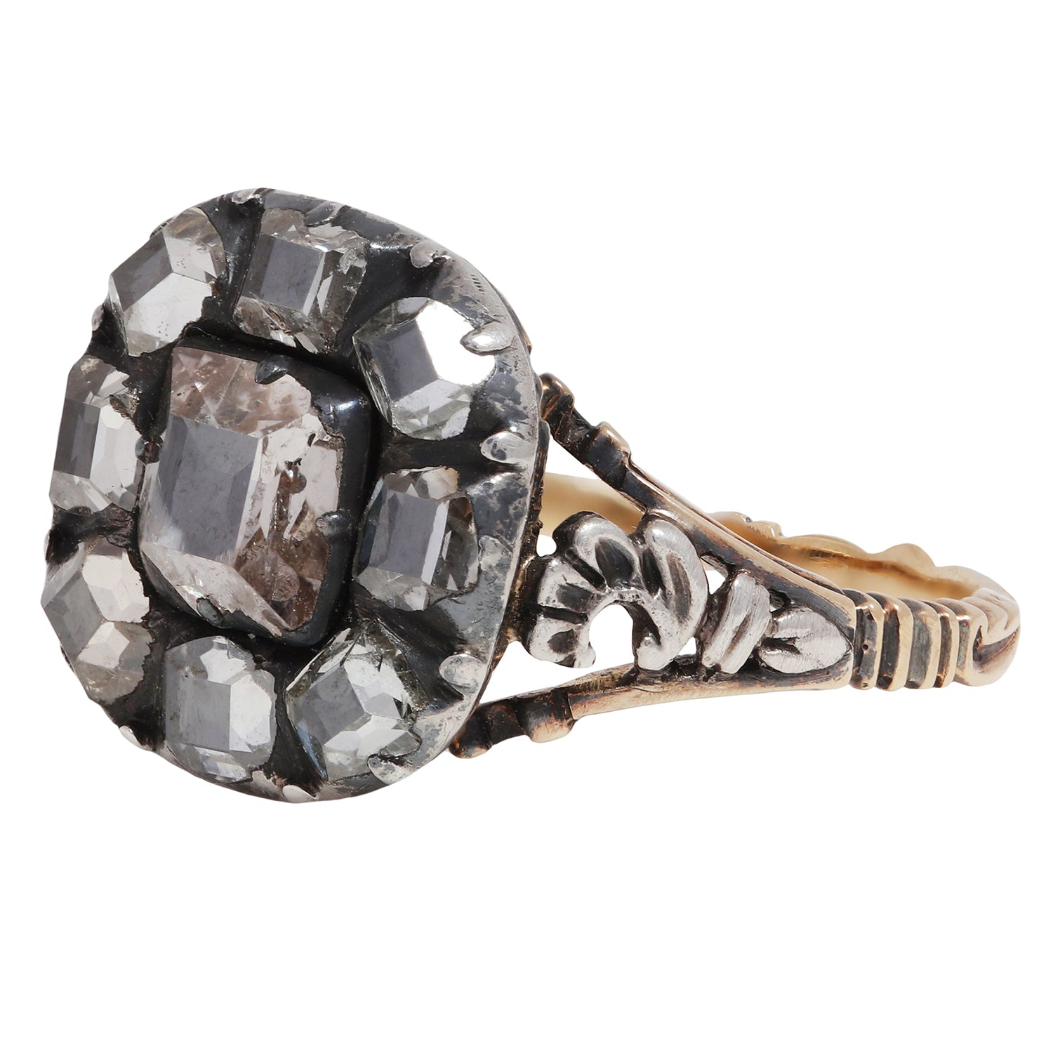 antique georgian ring with diamonds on a white background