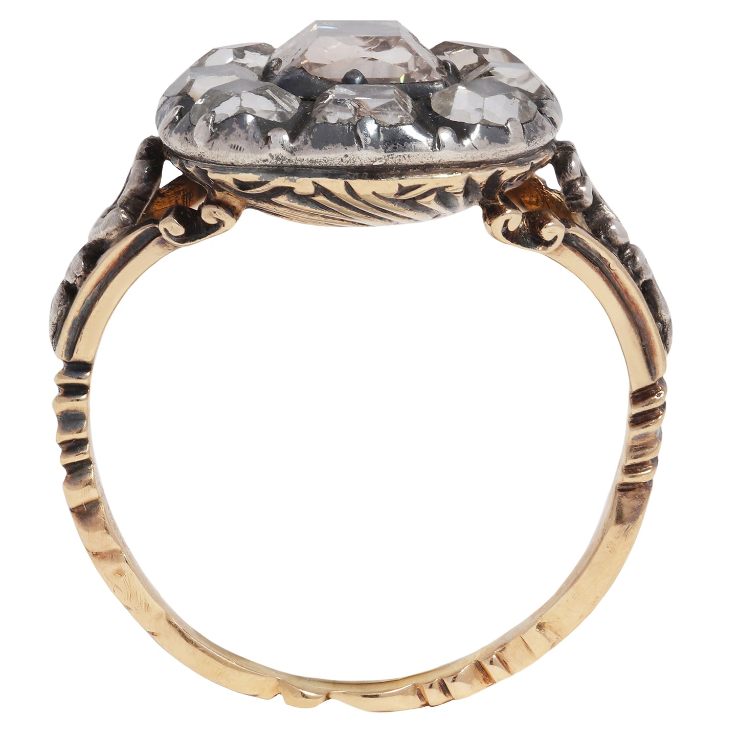 antique georgian ring with diamonds on a white background