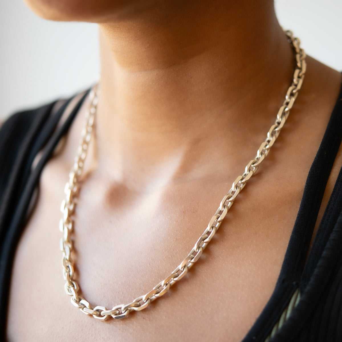 Silver Faceted Link Chain Necklace