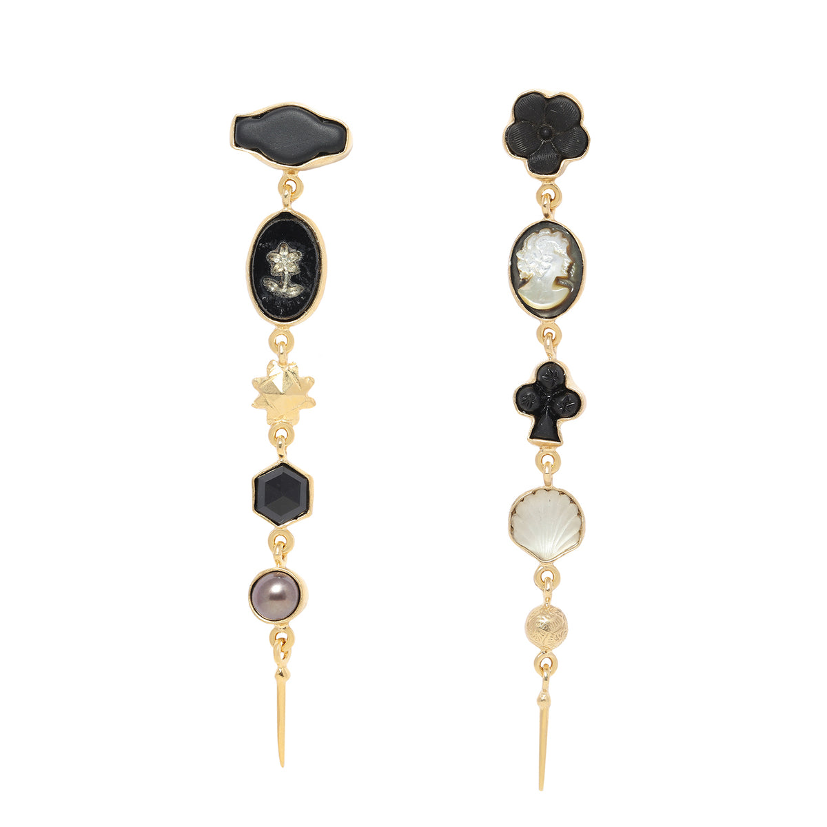 Five Charm Black & White Victorian Drop Earrings