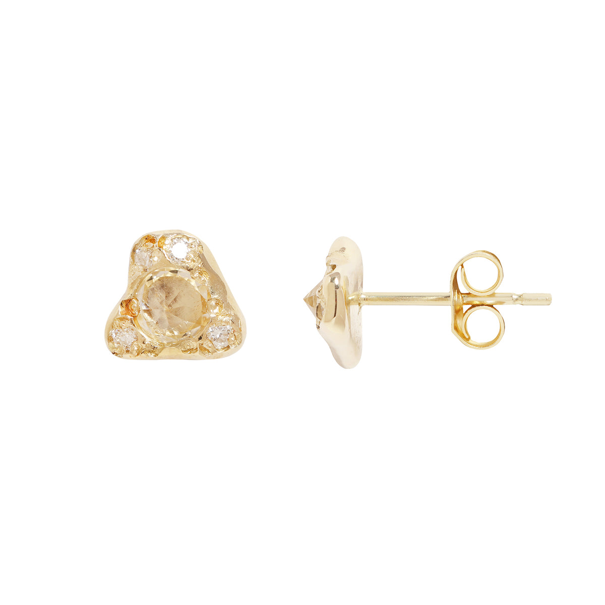 gold and topaz earrings on a white background