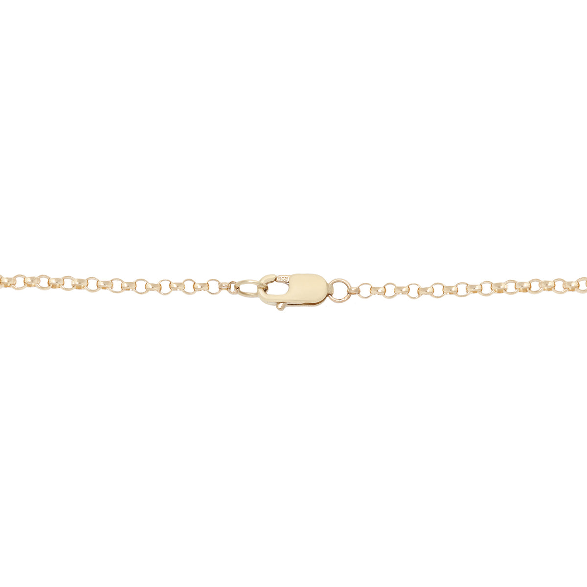 Gold chain and lobster clasp necklace on a white background
