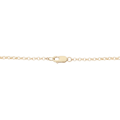 Gold chain and lobster clasp necklace on a white background
