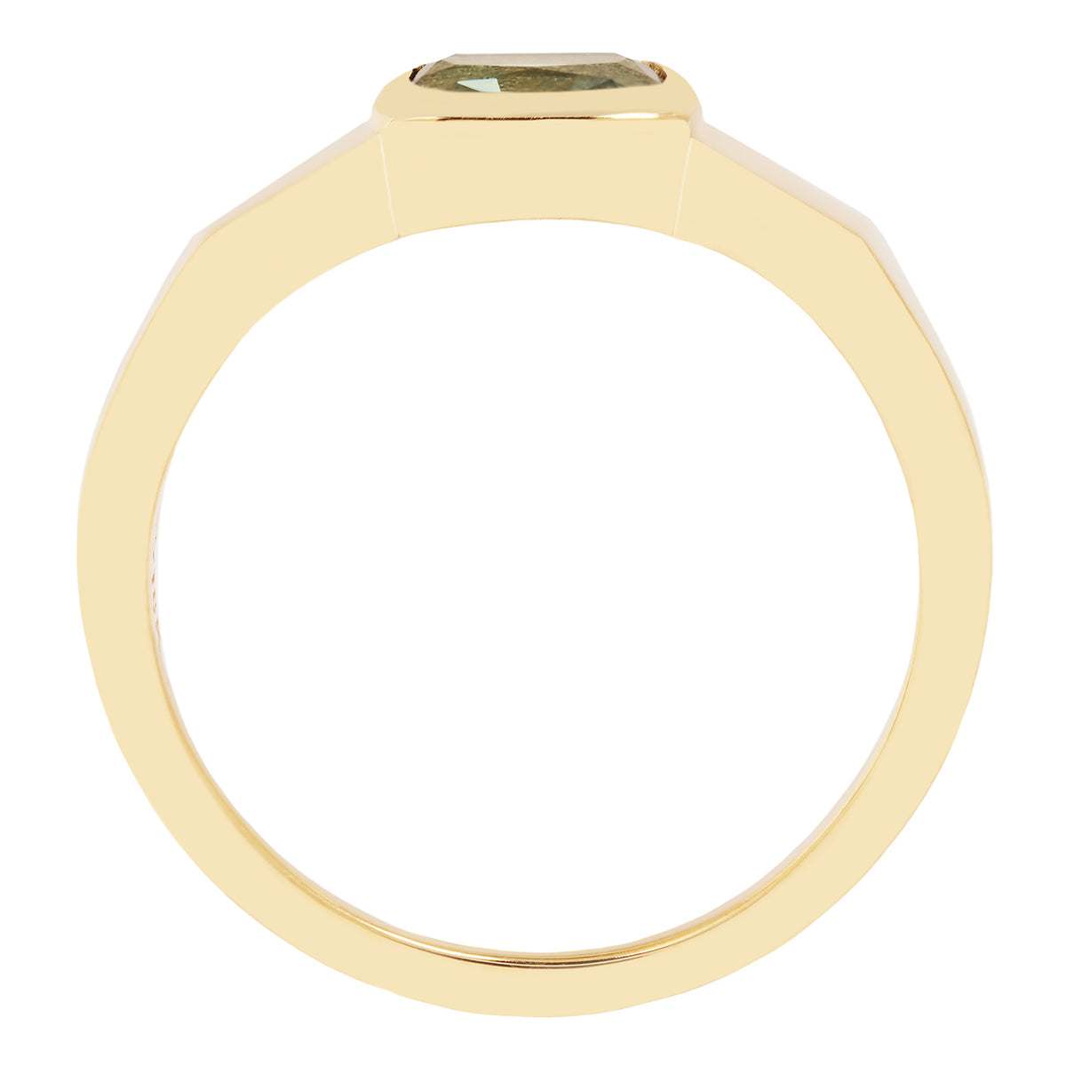 Lauren Wolf - Gold ring with a green gemstone on a white background
