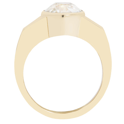 Gold ring with a large diamond on a white background