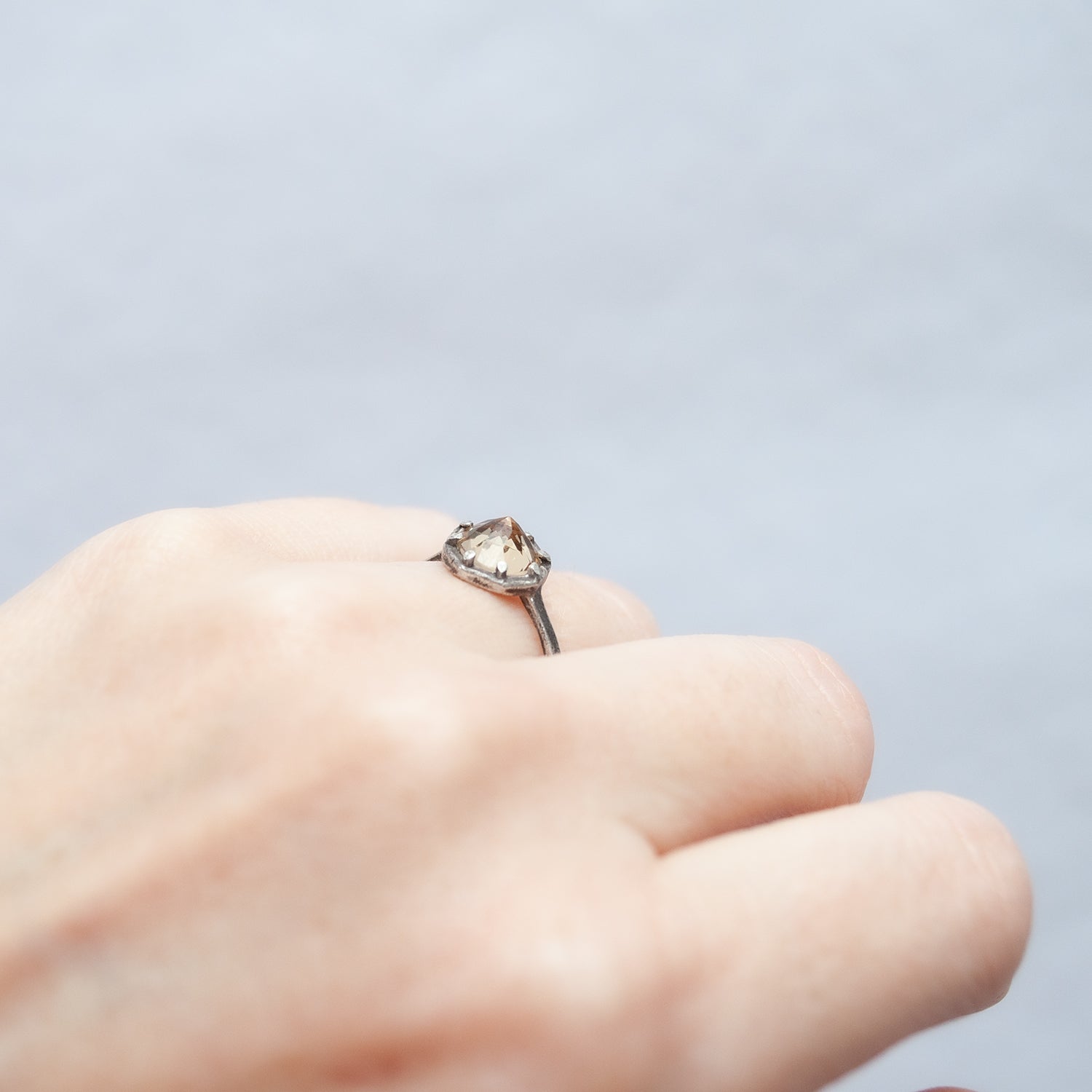 Champagne Quartz Silver Ring