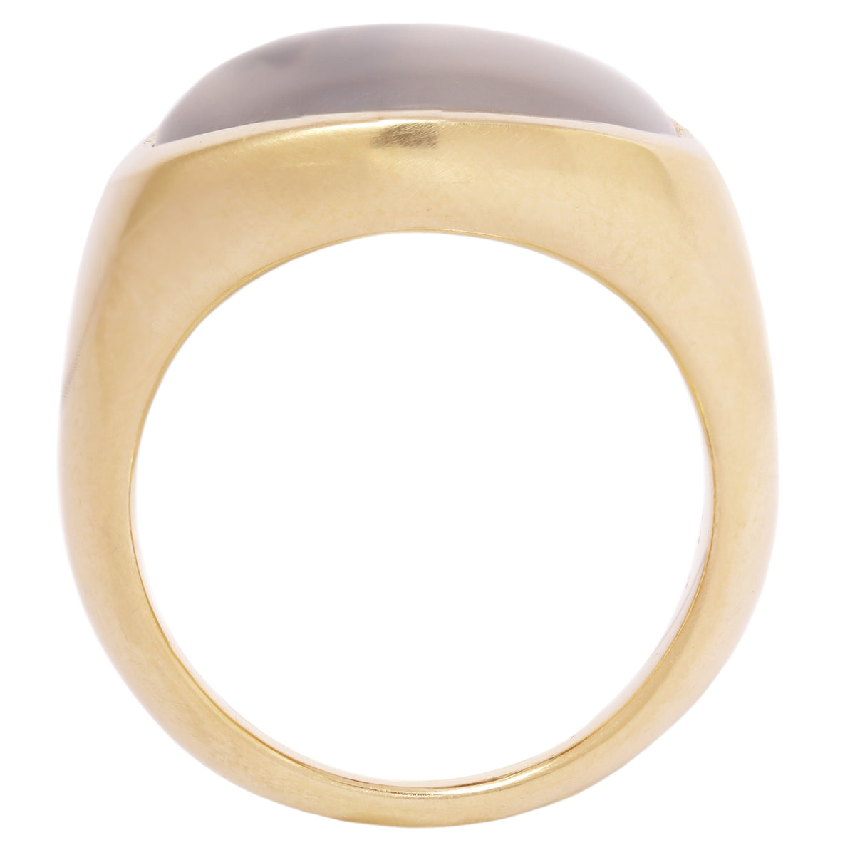 Gold ring with a gray stone on a white background
