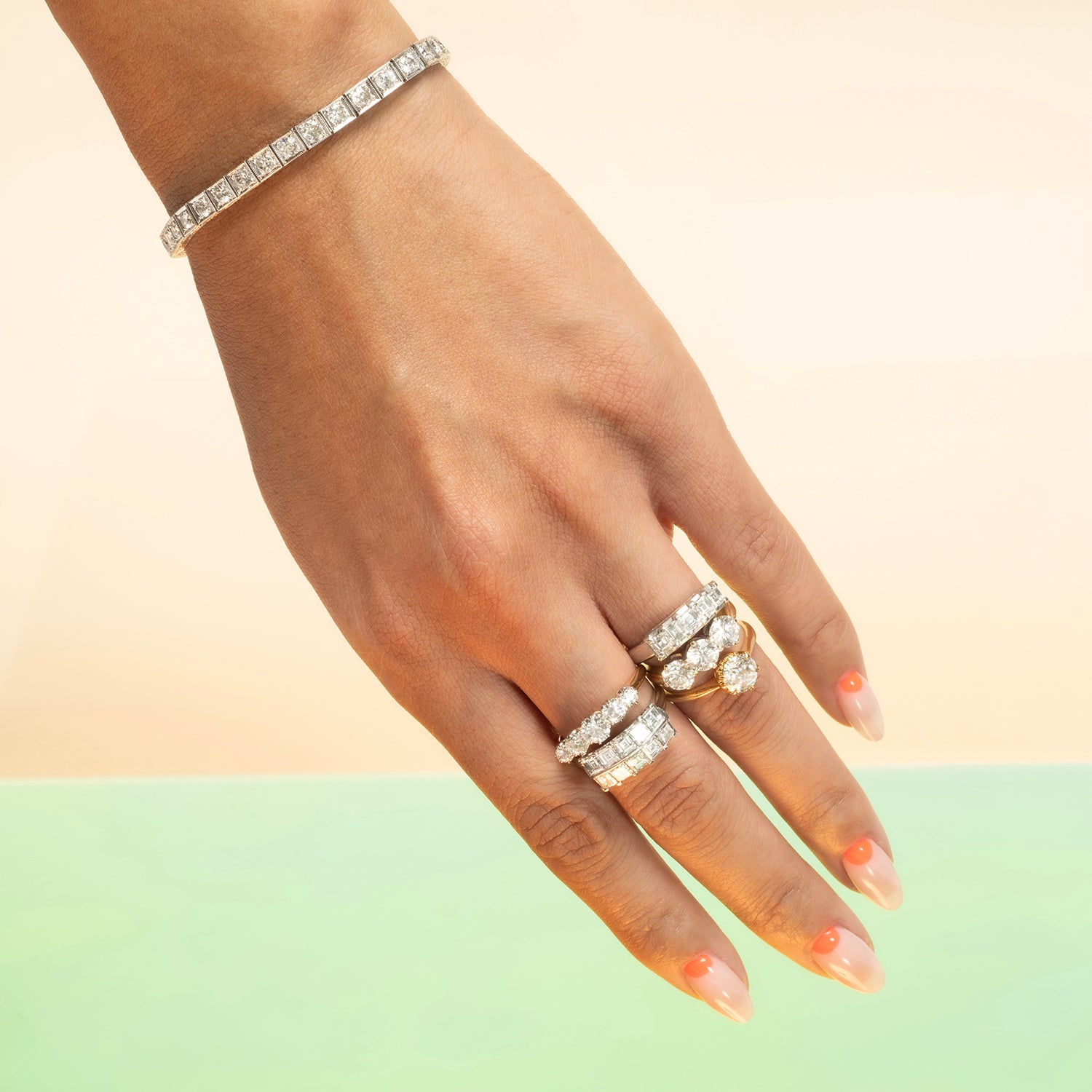 Double Row Diamond Deco Ring