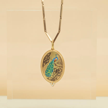 Enamel Peacock & Diamond Charm
