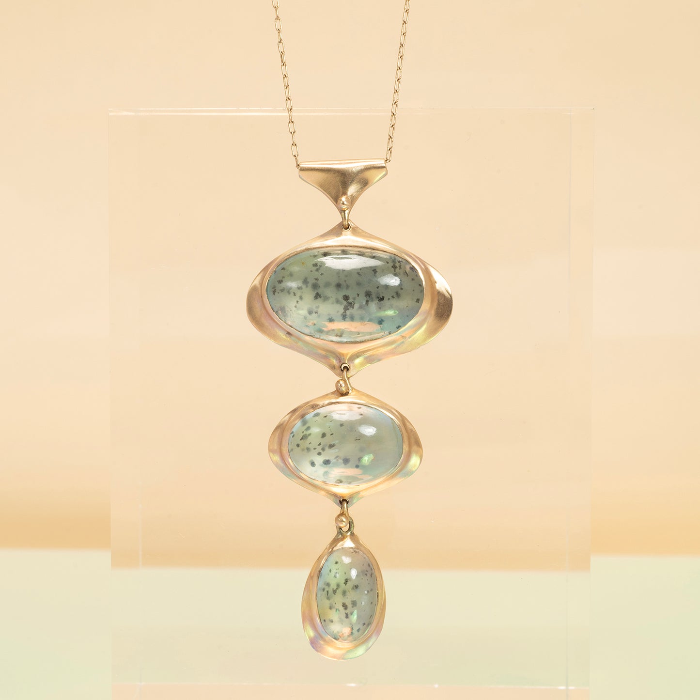 Moss Aqua Three Drop Bead Necklace
