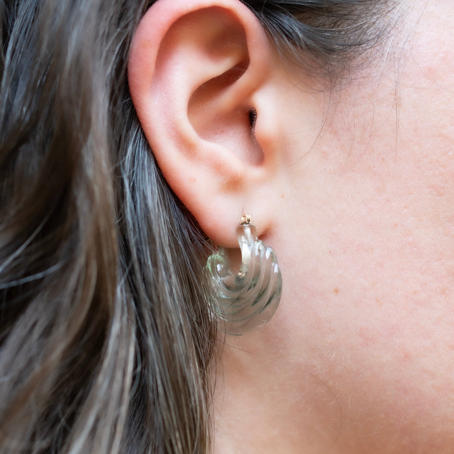 Green Amethyst Carved Gong Hoops