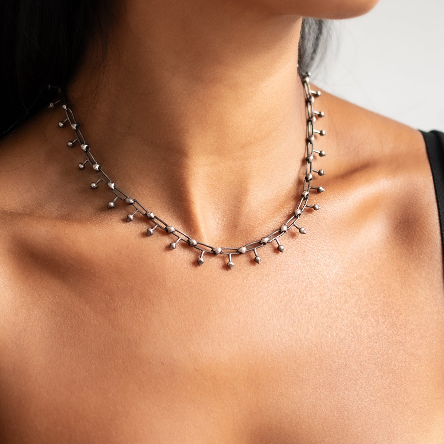 Silver Spikey Link Necklace