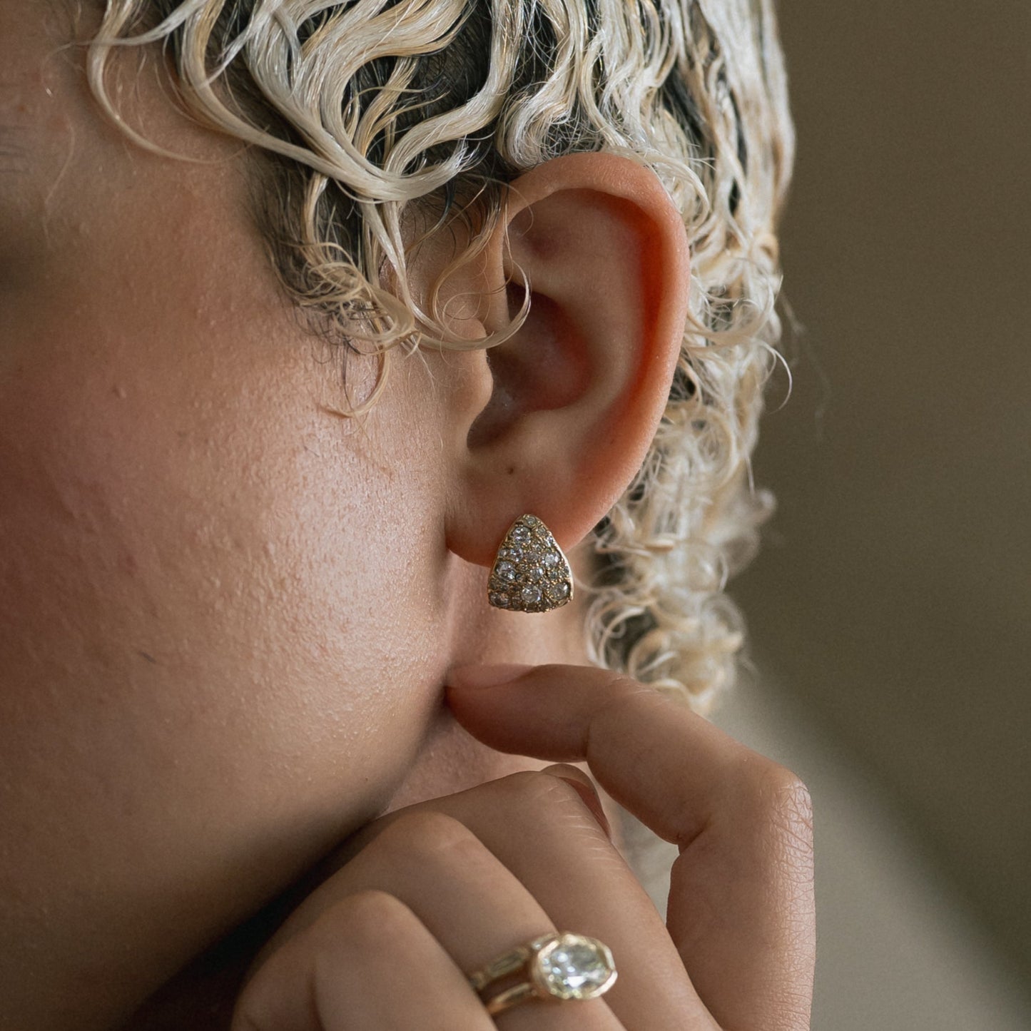 X Old Cut Diamond Wide Huggie Hoop Earrings